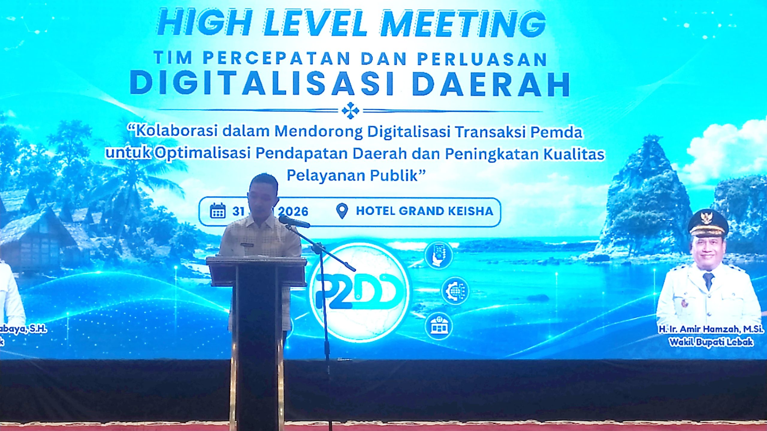 Pemerintah Kabupaten (Pemkab) Lebak melalui Badan Pendapatan Daerah (Bapenda) menggelar High Level Meeting Tim Percepatan dan Perluasan Digitalisasi Daerah (TP2DD) di Hotel Grand Keisha, Jumat (31/7/2026)