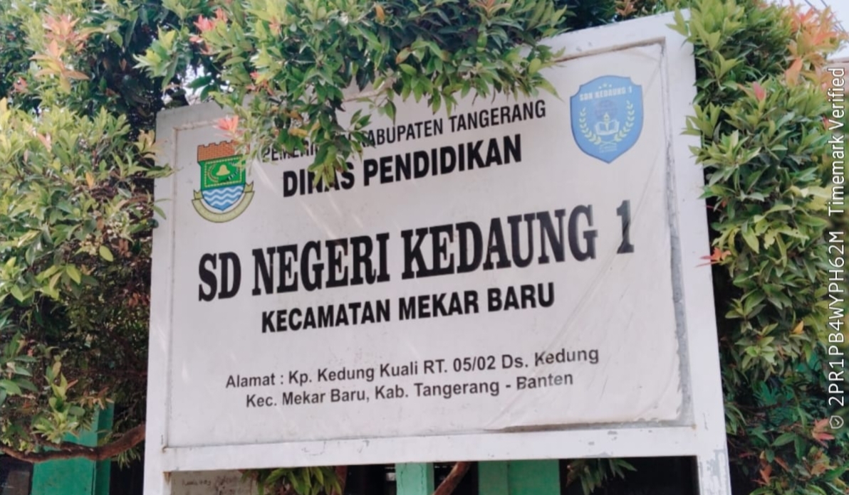 SD Negeri Kedaung 1, Kecamatan Mekarbaru, Kabupaten Tangerang terlihat jelas plafon atap gedung sudah rapuh dengan kondisinya sudah bolong di setiap sudut. Selain itu mirisnya lagi kondisi cat tembok sekolah yang sudah usang dan kotor